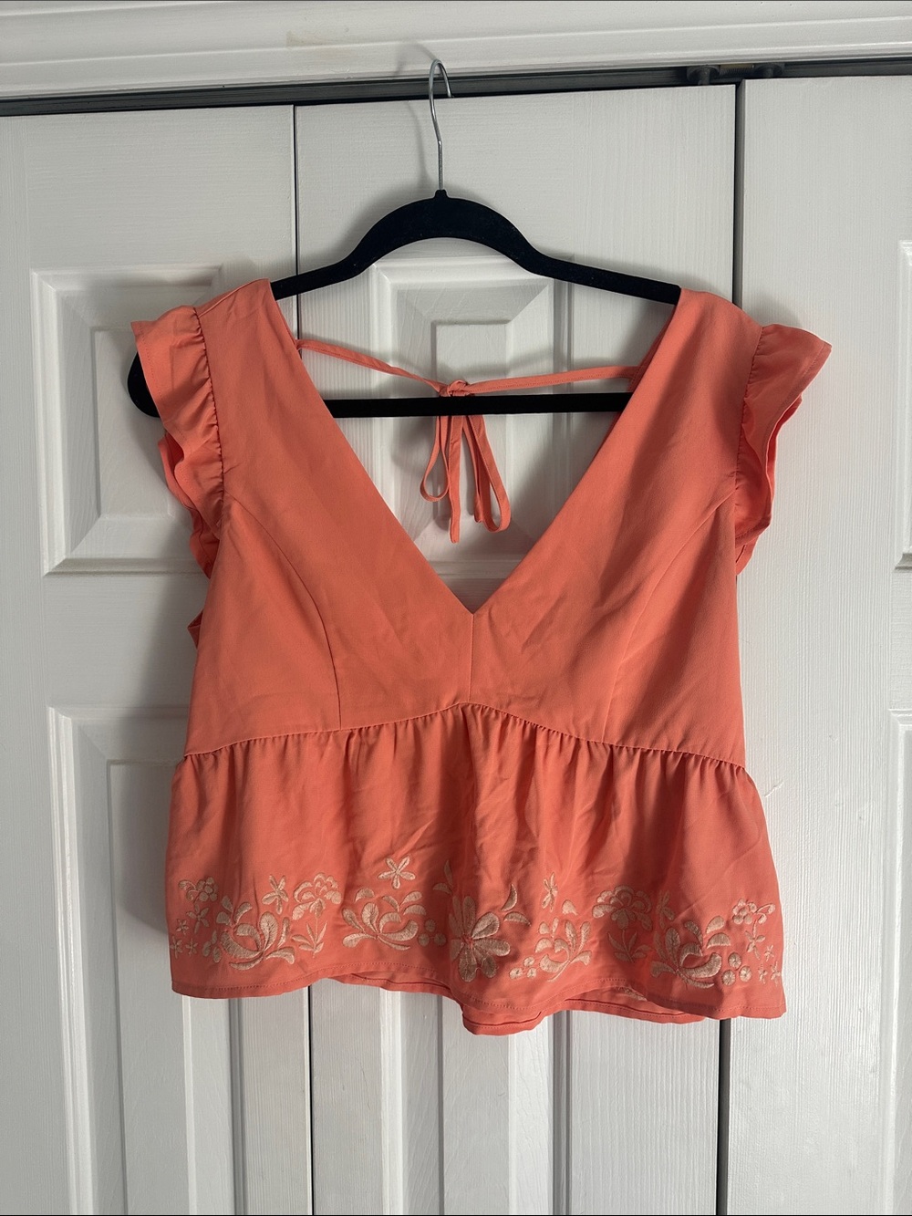 Lily Star Coral V-Neck Peplum Tie-Back Top
